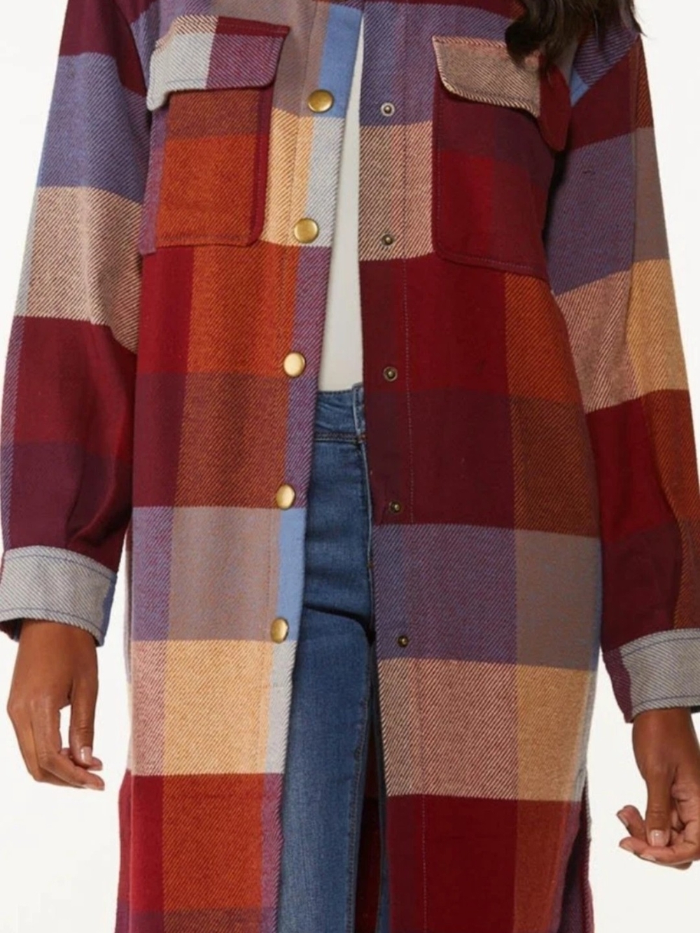 Cato Burgundy Multi Plaid Longline Shacket